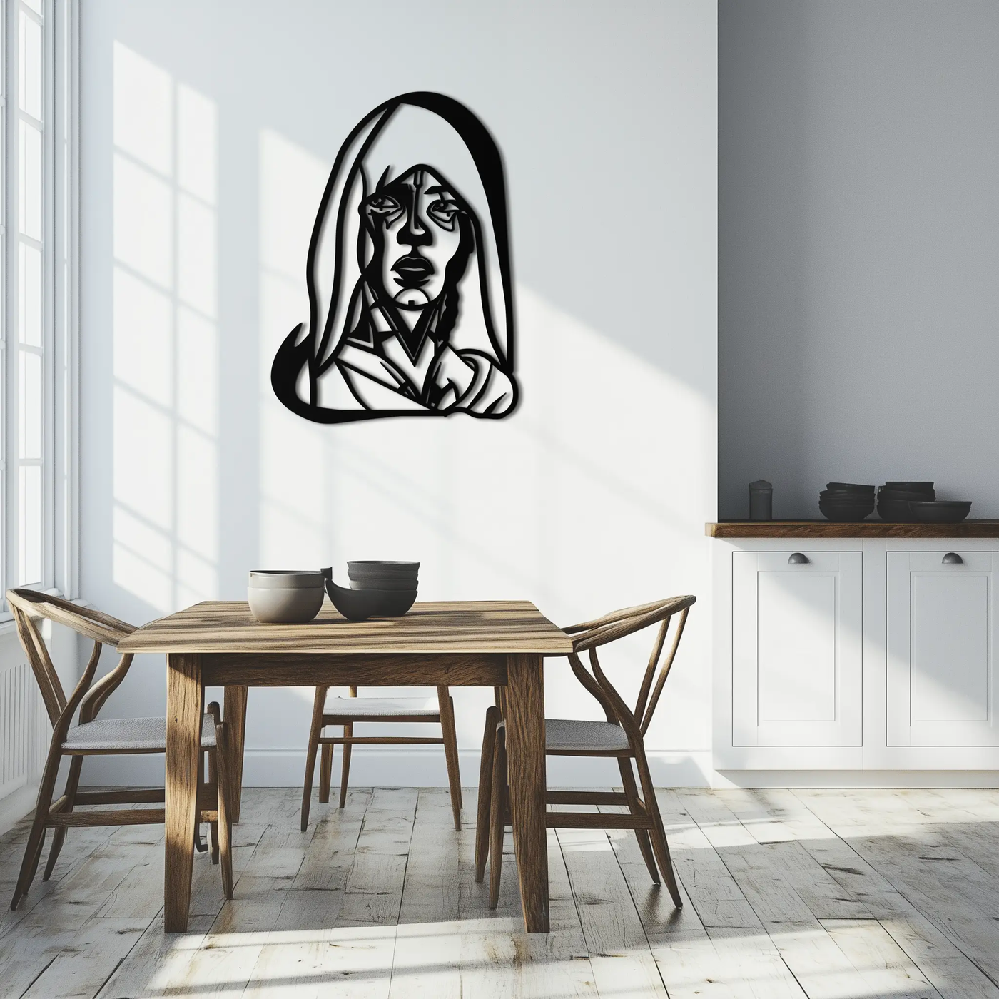 Abstract Tribal Woman Metal Wall Art – Modern Black Silhouette Home Decor- KAF559 by Enova Art