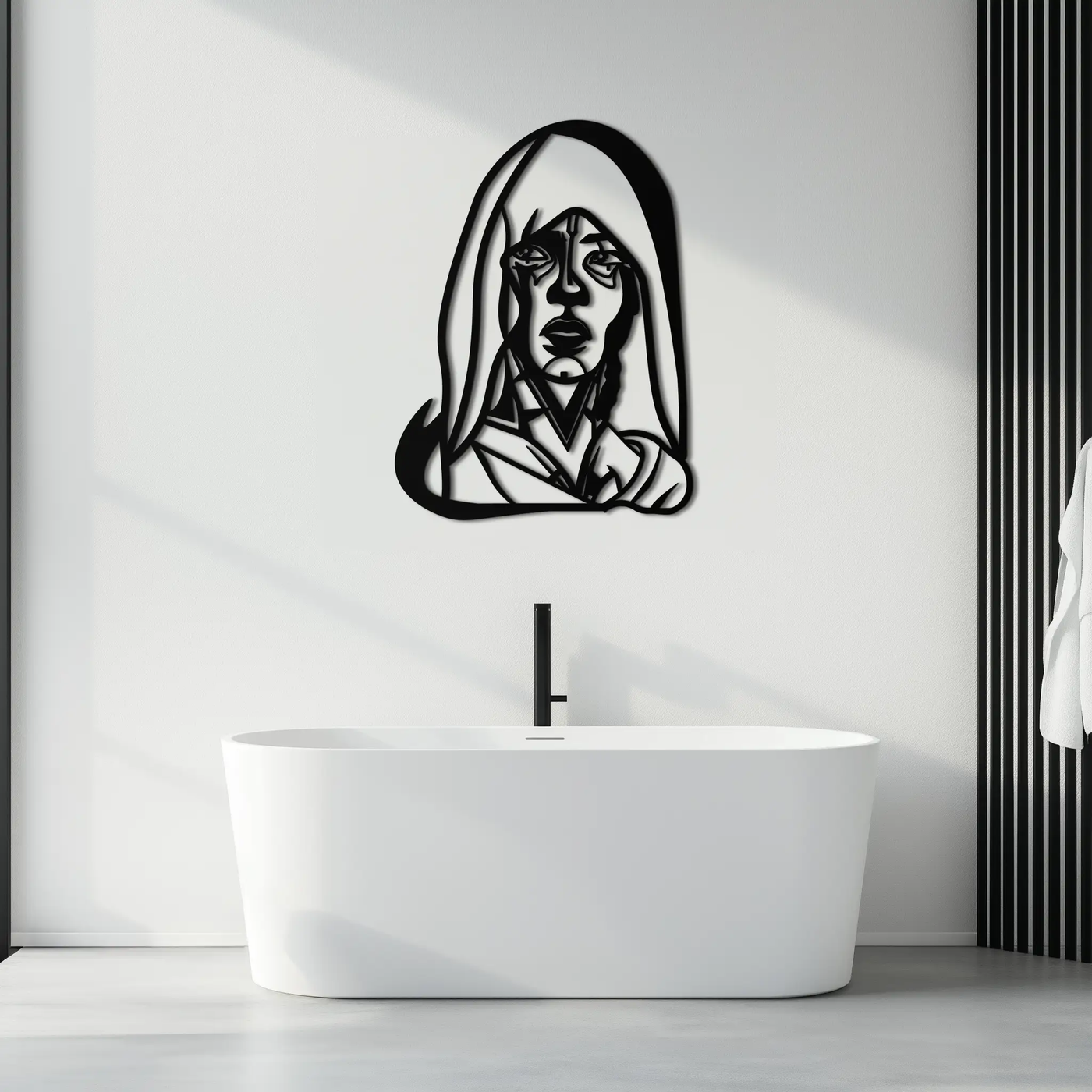 Abstract Tribal Woman Metal Wall Art – Modern Black Silhouette Home Decor- KAF559 by Enova Art
