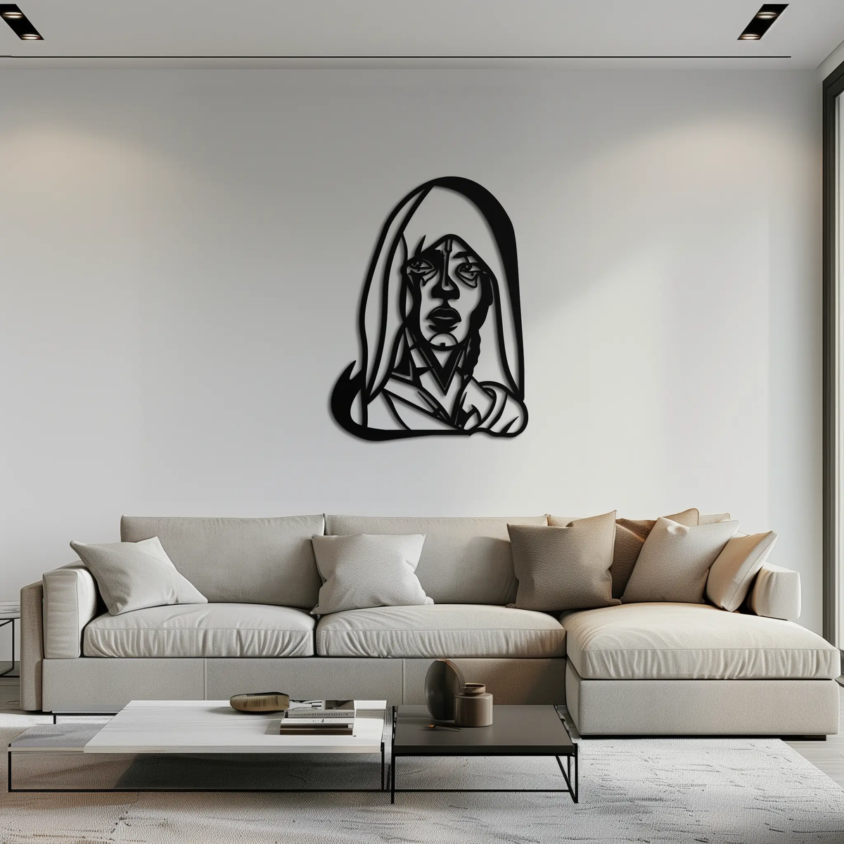 Abstract Tribal Woman Metal Wall Art – Modern Black Silhouette Home Decor- KAF559 by Enova Art