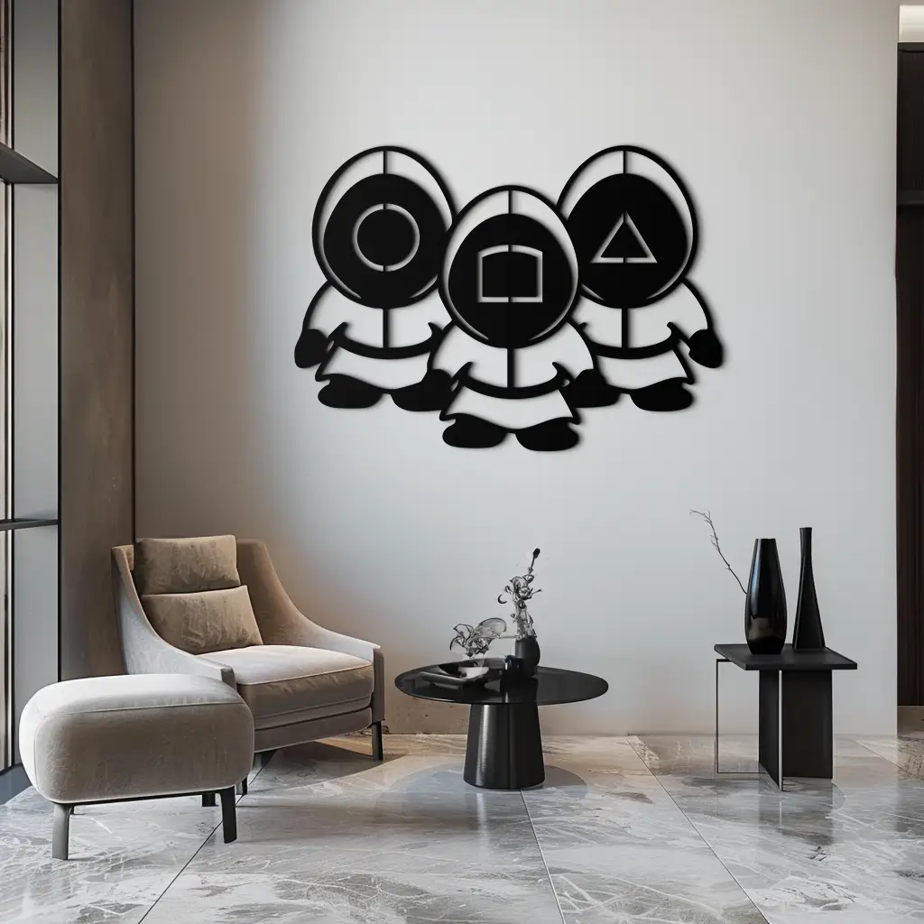 Squid Game Guards Metal Wall Art – Minimalist Black Home Decor- KAF561 by Enova Art