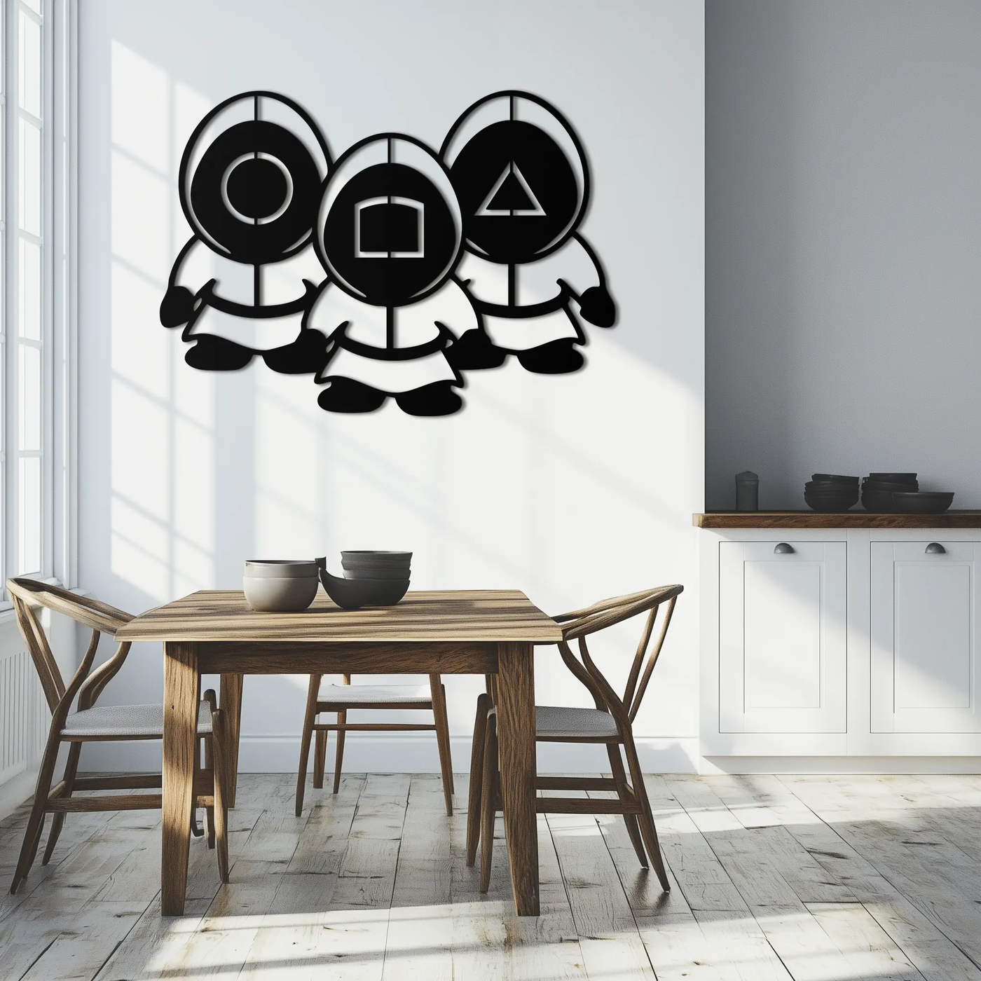 Squid Game Guards Metal Wall Art – Minimalist Black Home Decor- KAF561 by Enova Art
