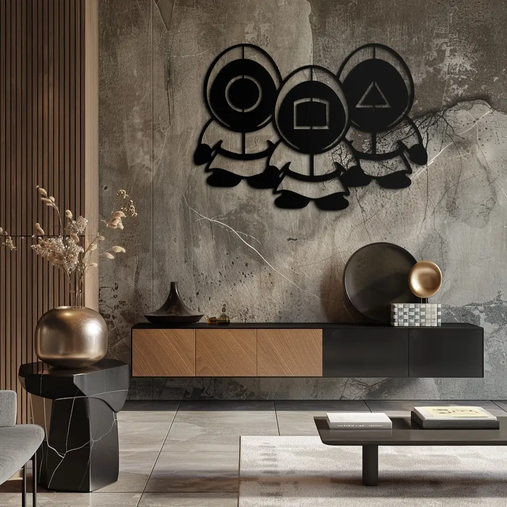 Squid Game Guards Metal Wall Art – Minimalist Black Home Decor- KAF561 by Enova Art