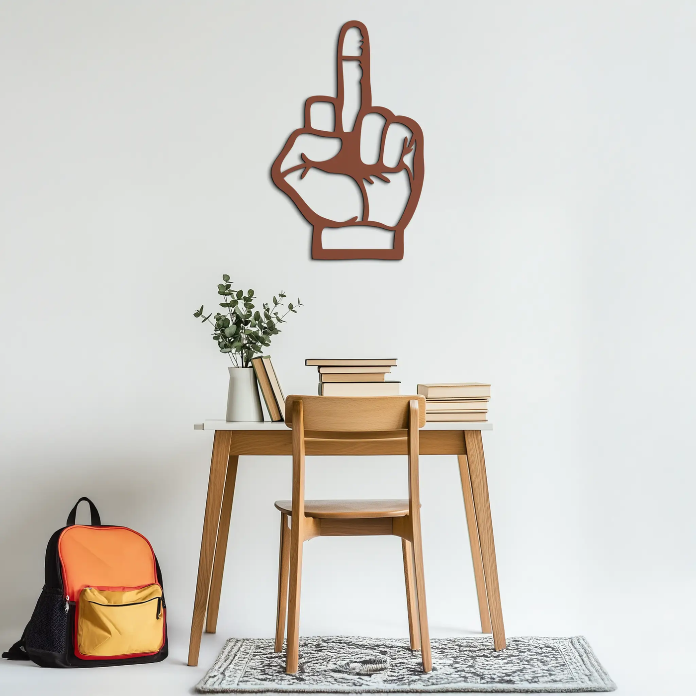 Funny Middle Finger Metal Wall Art – Bold and Playful Black Home Decor- KAF562 by Enova Art