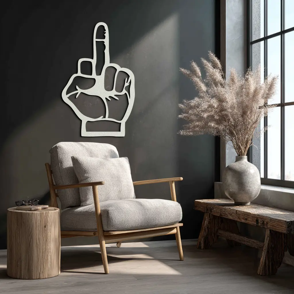 Funny Middle Finger Metal Wall Art – Bold and Playful Black Home Decor- KAF562 by Enova Art