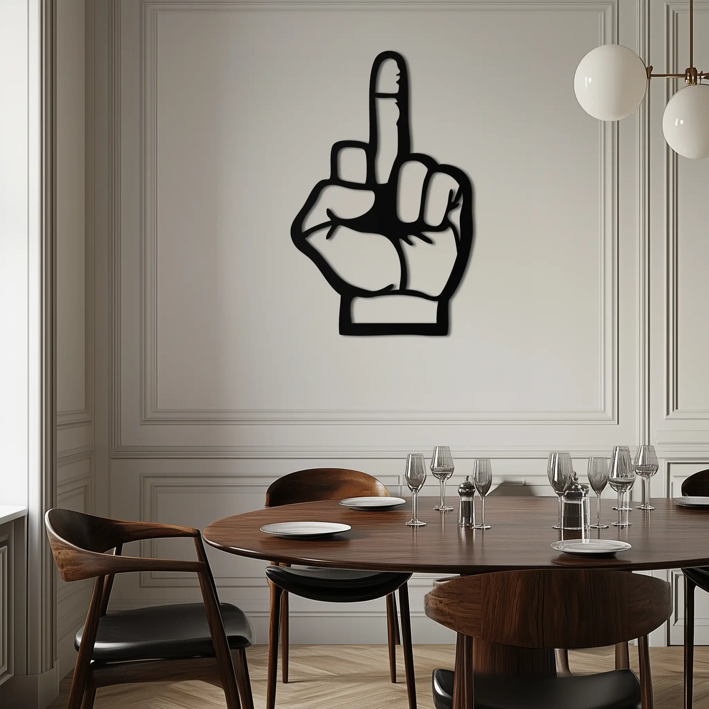 Funny Middle Finger Metal Wall Art – Bold and Playful Black Home Decor- KAF562 by Enova Art