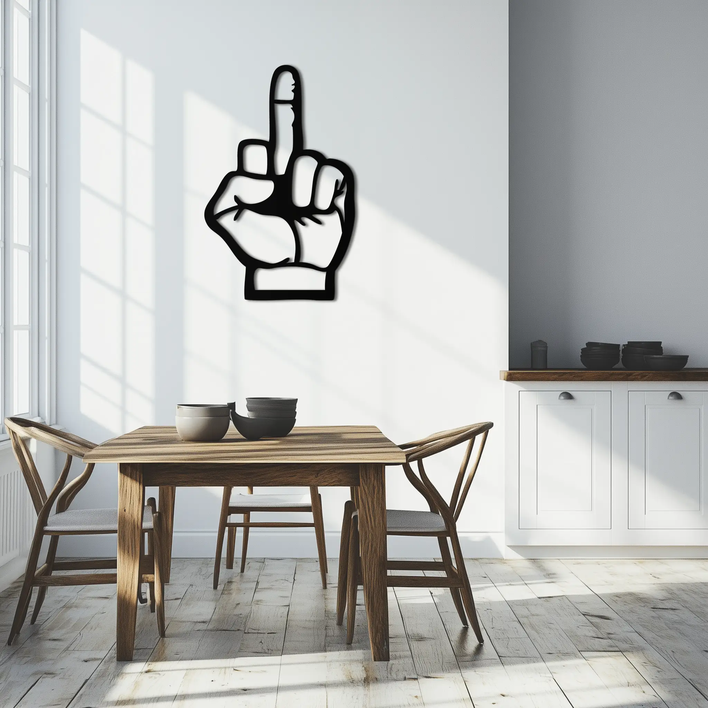 Funny Middle Finger Metal Wall Art – Bold and Playful Black Home Decor- KAF562 by Enova Art