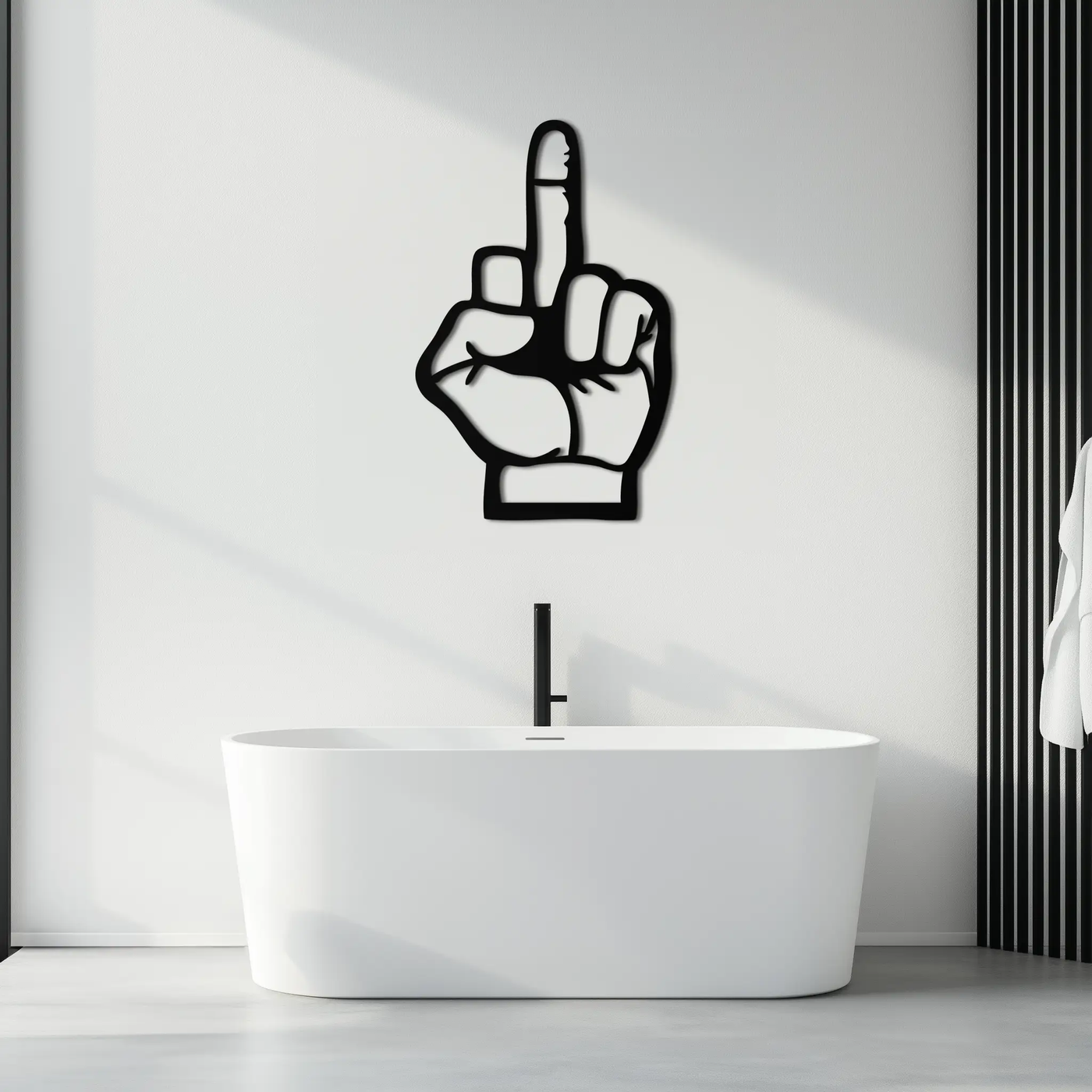 Funny Middle Finger Metal Wall Art – Bold and Playful Black Home Decor- KAF562 by Enova Art