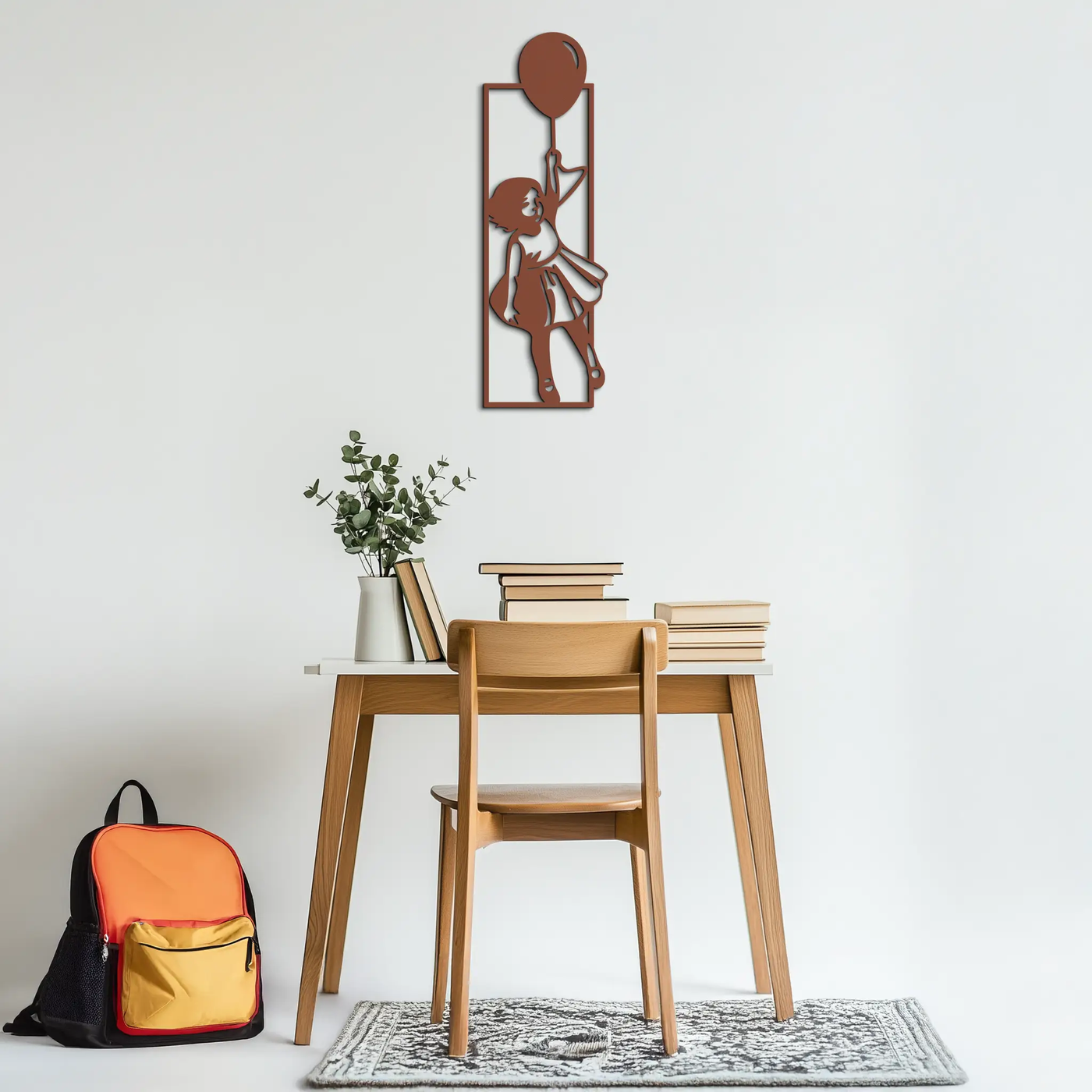Balloon Girl Silhouette Metal Wall Art – Whimsical Modern Home Decor- KAF563 by Enova Art