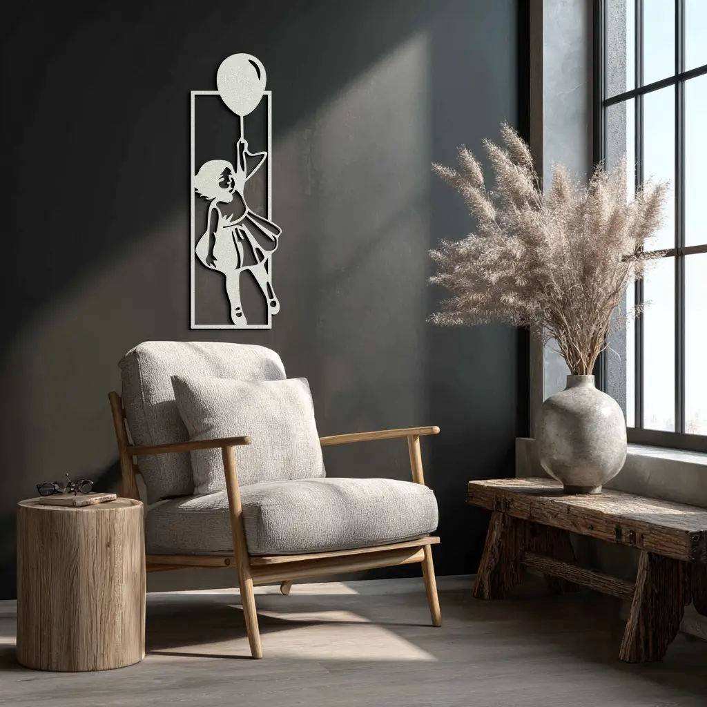 Balloon Girl Silhouette Metal Wall Art – Whimsical Modern Home Decor- KAF563 by Enova Art