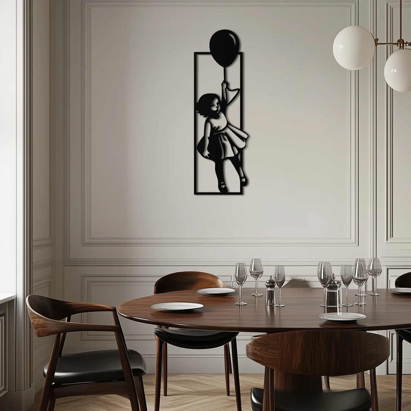 Balloon Girl Silhouette Metal Wall Art – Whimsical Modern Home Decor- KAF563 by Enova Art