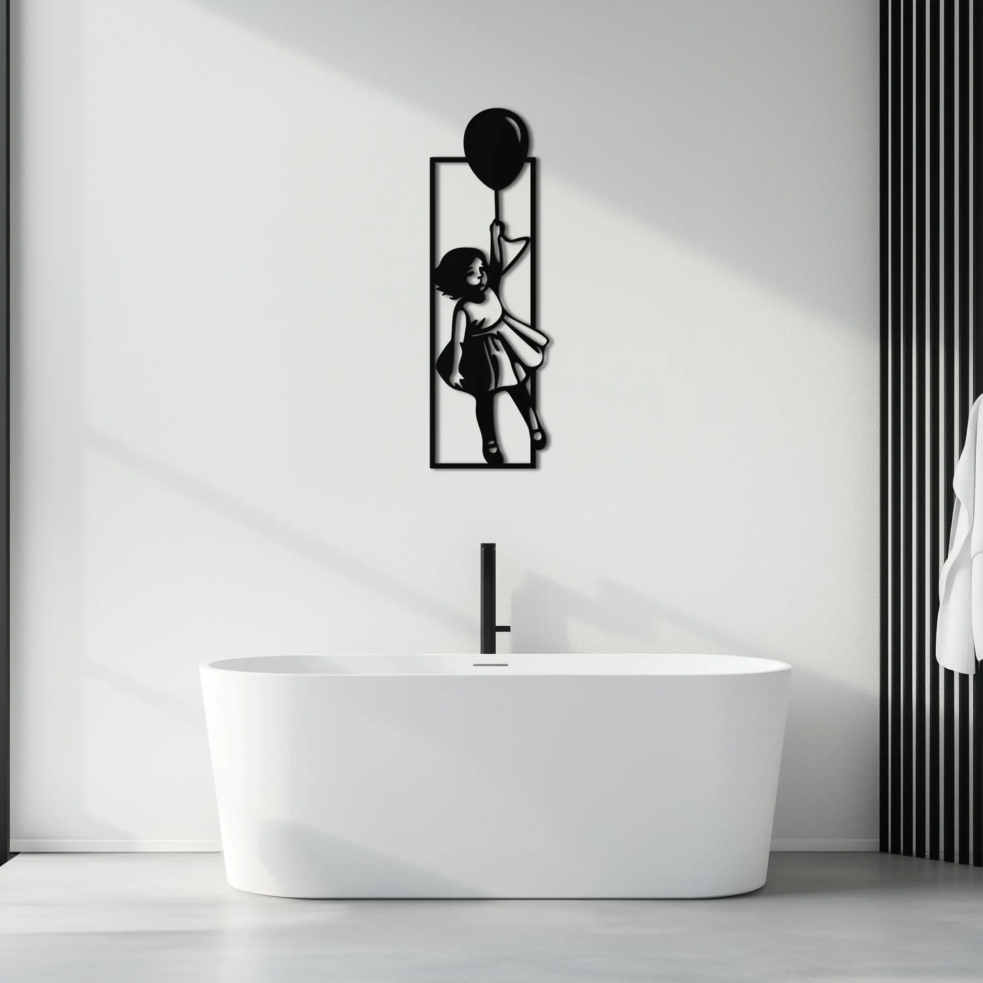 Balloon Girl Silhouette Metal Wall Art – Whimsical Modern Home Decor- KAF563 by Enova Art