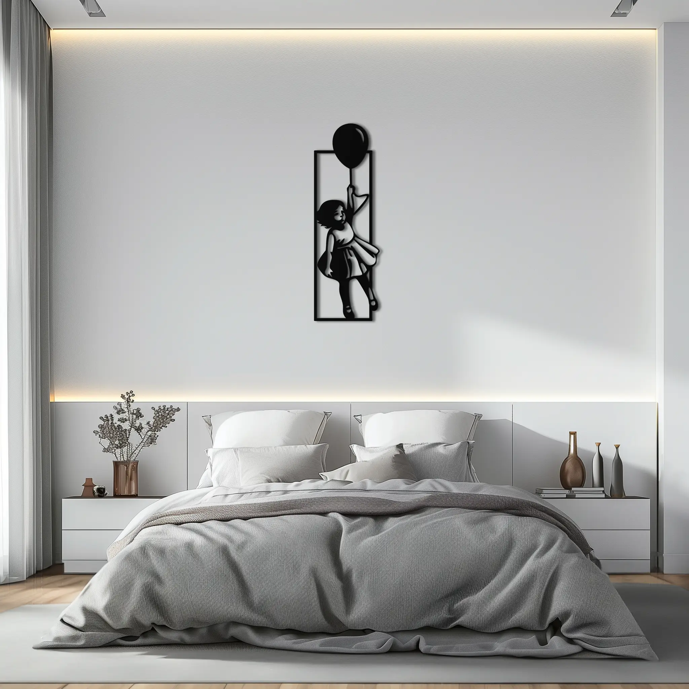 Balloon Girl Silhouette Metal Wall Art – Whimsical Modern Home Decor- KAF563 by Enova Art