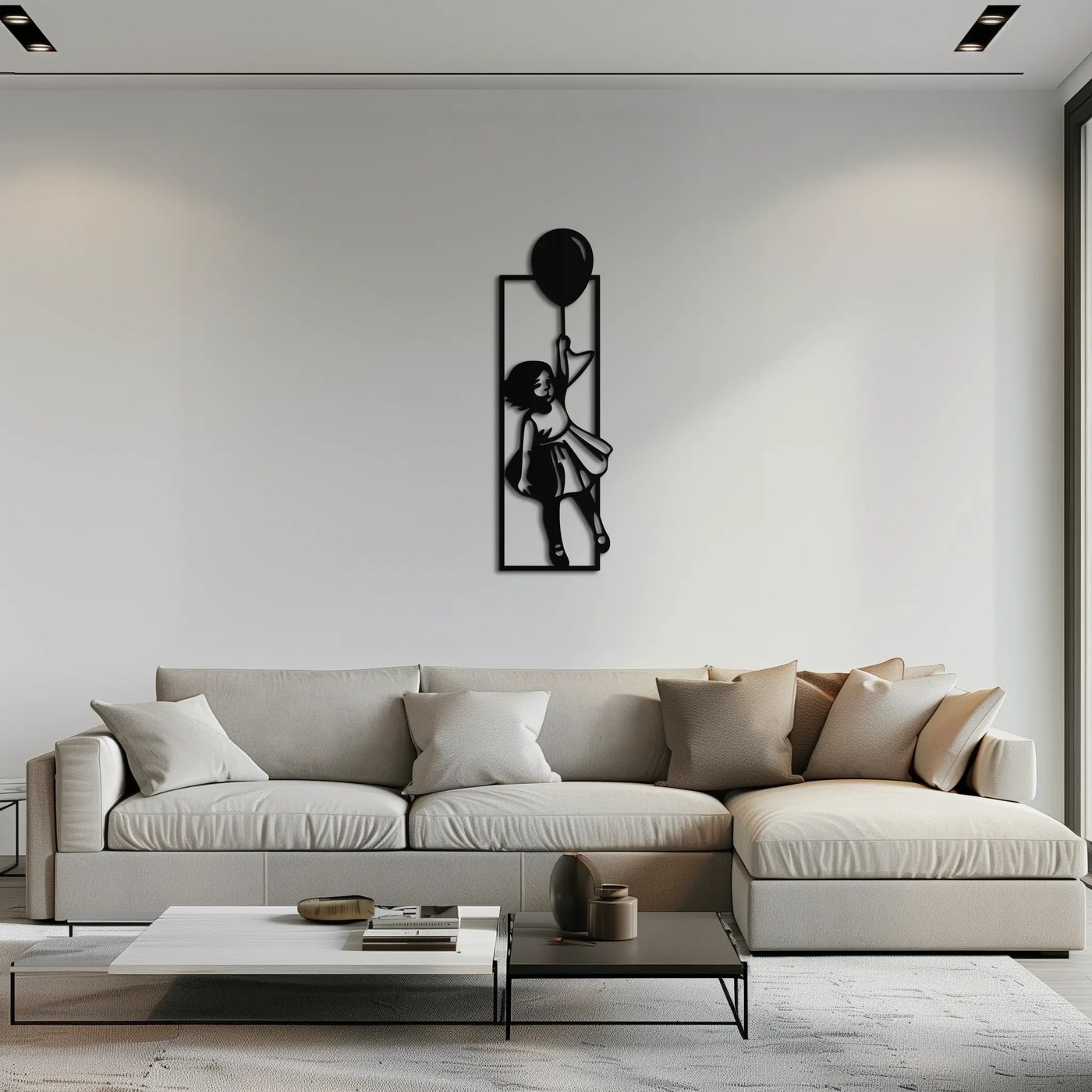 Balloon Girl Silhouette Metal Wall Art – Whimsical Modern Home Decor- KAF563 by Enova Art