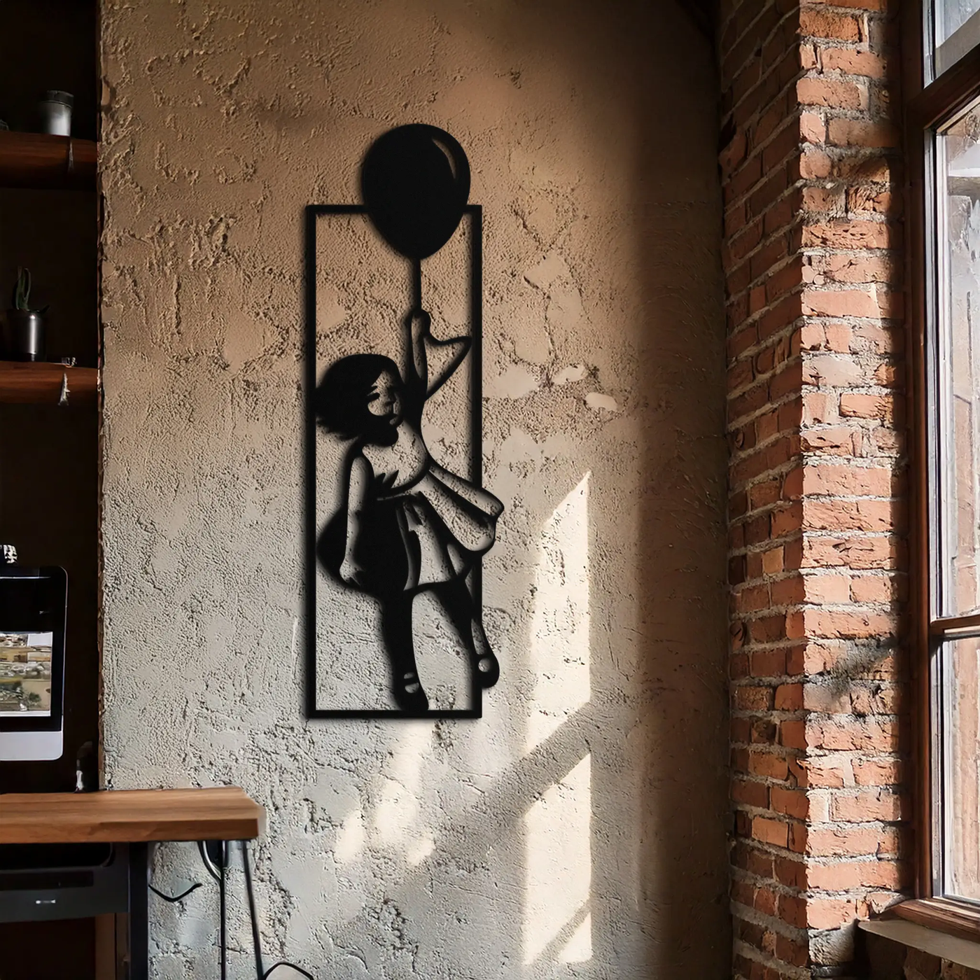 Balloon Girl Silhouette Metal Wall Art – Whimsical Modern Home Decor- KAF563 by Enova Art