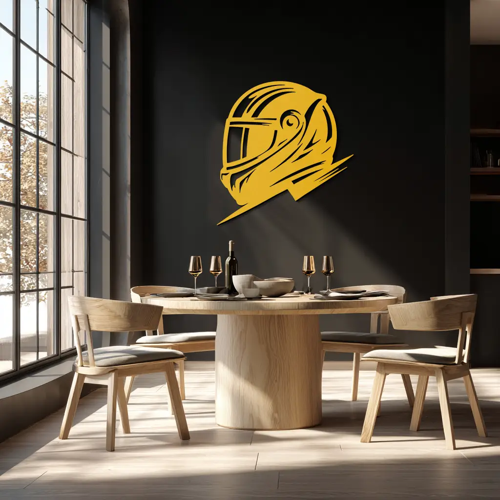 Racing Helmet Silhouette Metal Wall Art – Modern Motorsport Home Decor- KAF565 by Enova Art