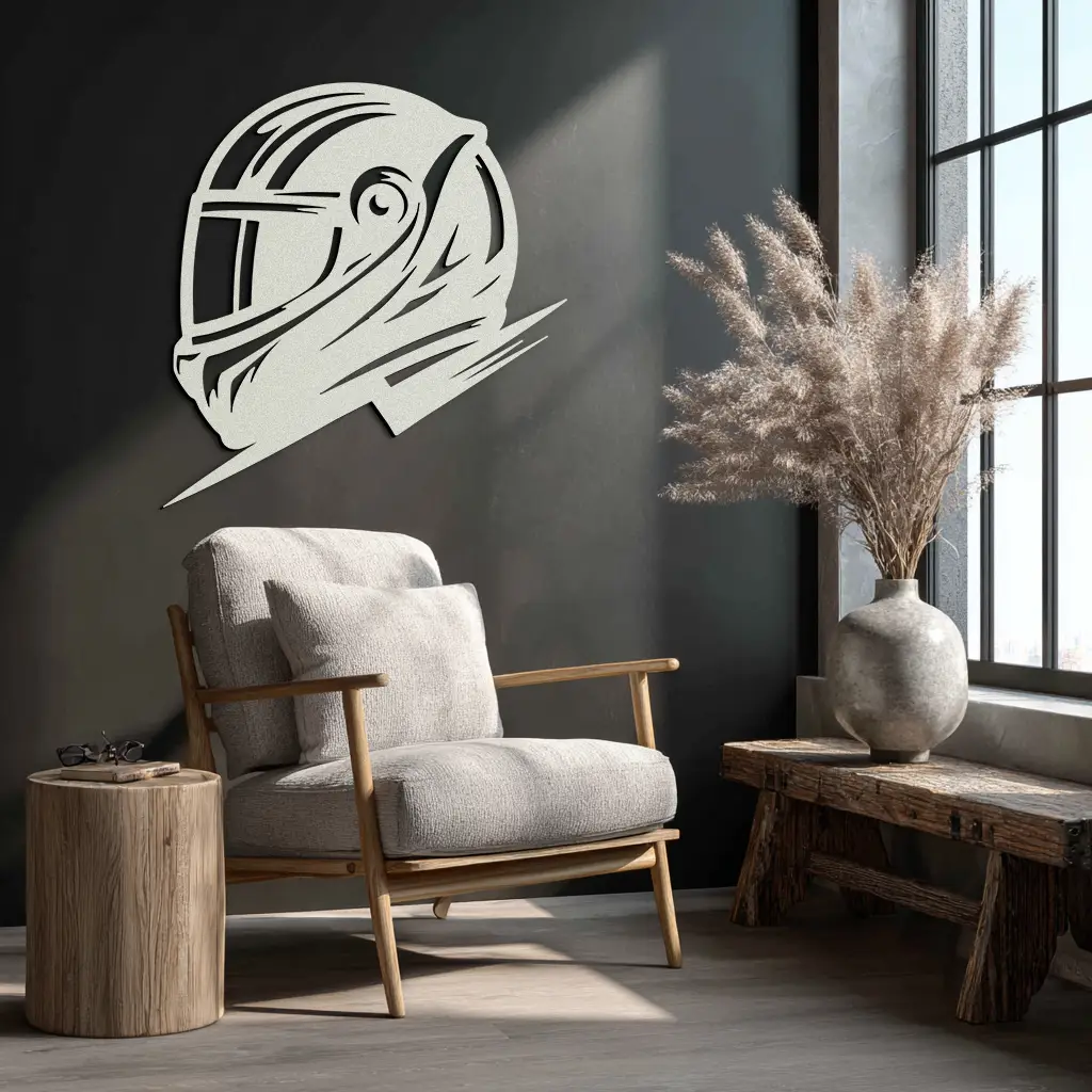 Racing Helmet Silhouette Metal Wall Art – Modern Motorsport Home Decor- KAF565 by Enova Art