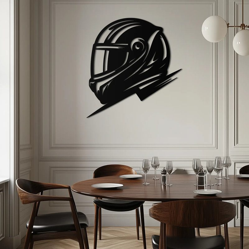 Racing Helmet Silhouette Metal Wall Art – Modern Motorsport Home Decor- KAF565 by Enova Art