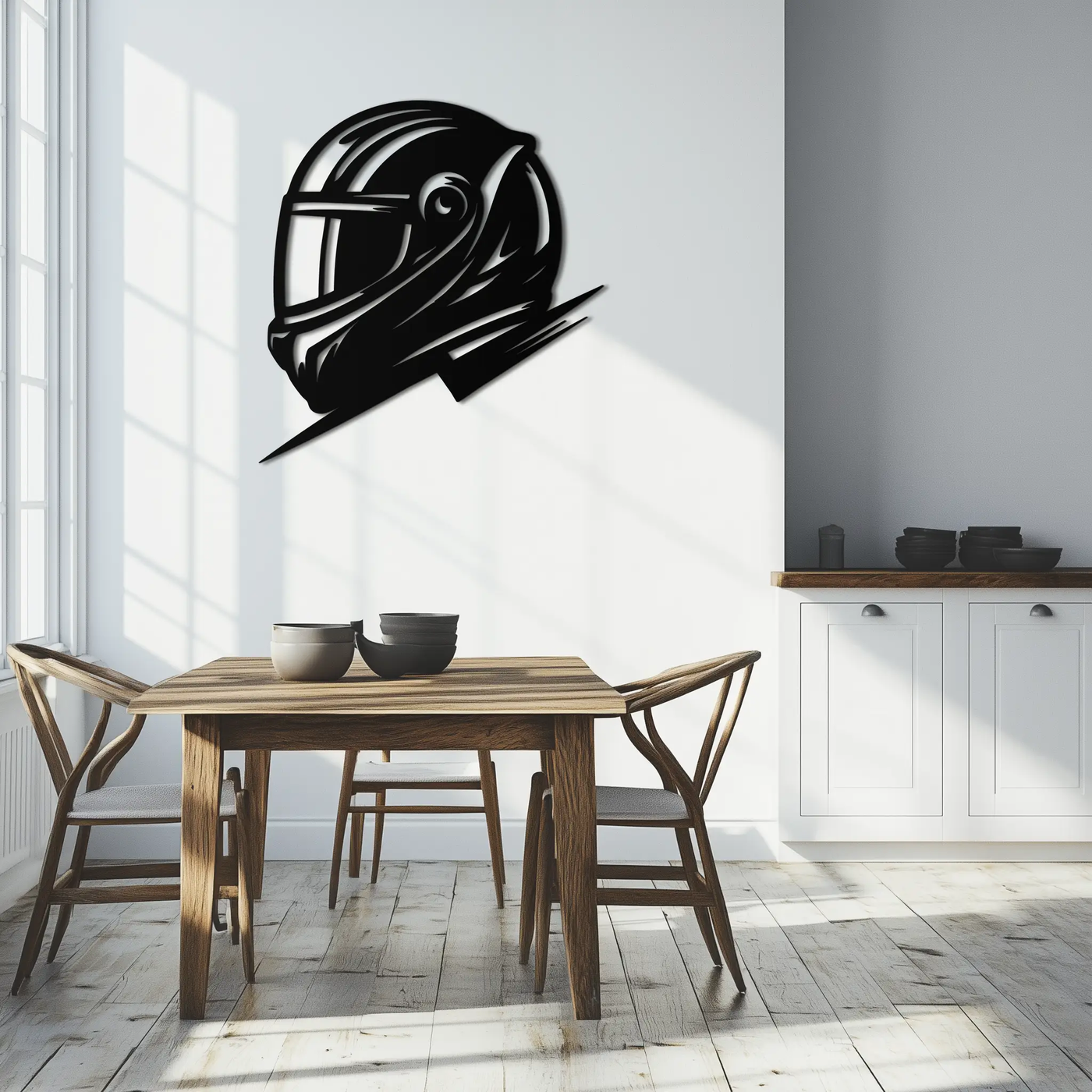 Racing Helmet Silhouette Metal Wall Art – Modern Motorsport Home Decor- KAF565 by Enova Art