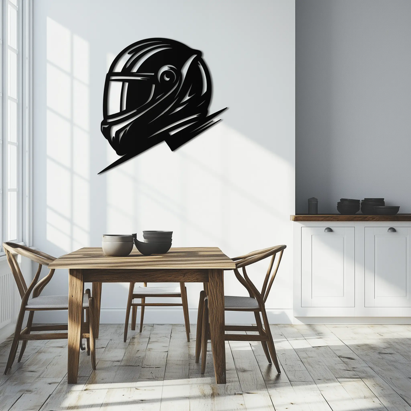 Racing Helmet Silhouette Metal Wall Art – Modern Motorsport Home Decor- KAF565 by Enova Art