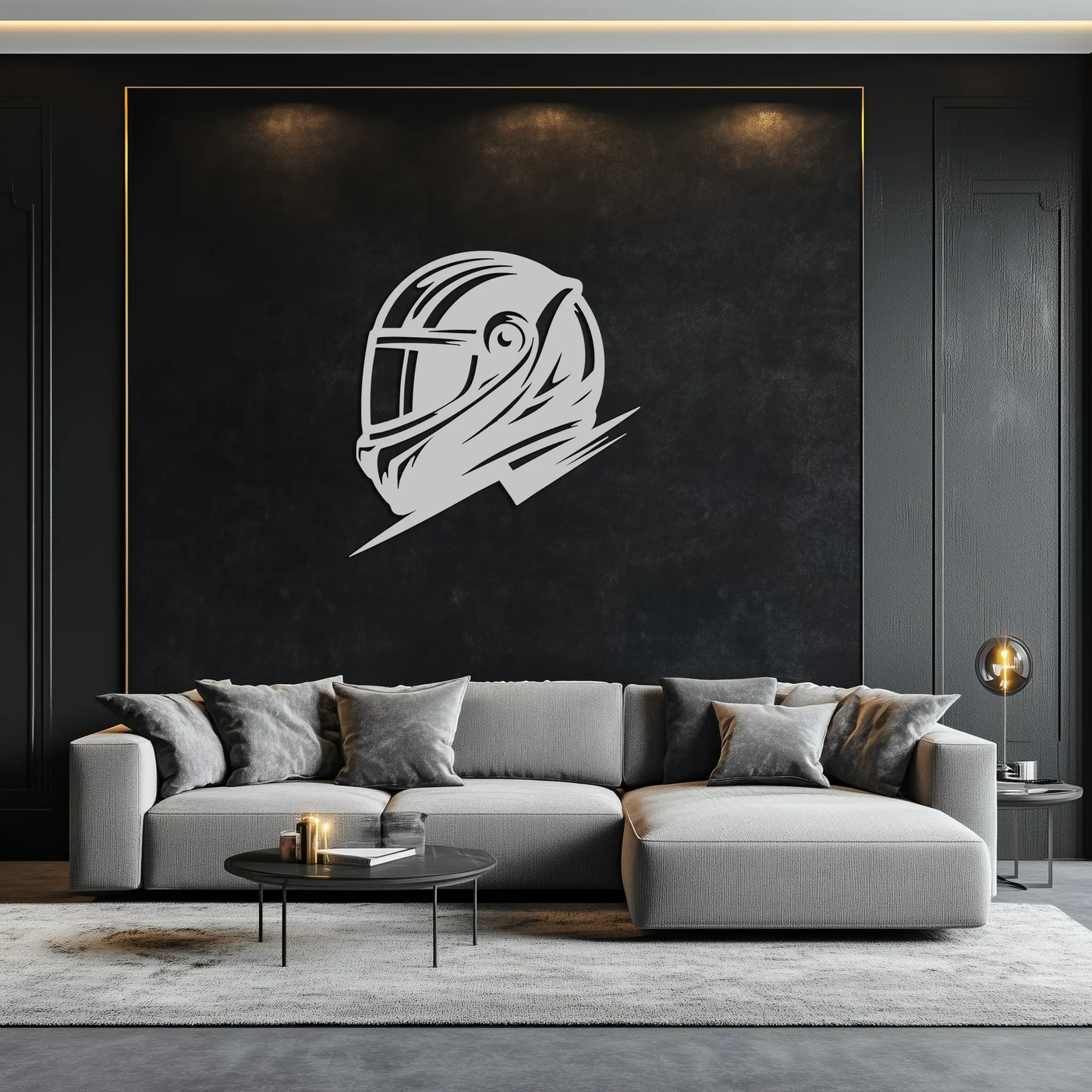 Racing Helmet Silhouette Metal Wall Art – Modern Motorsport Home Decor- KAF565 by Enova Art