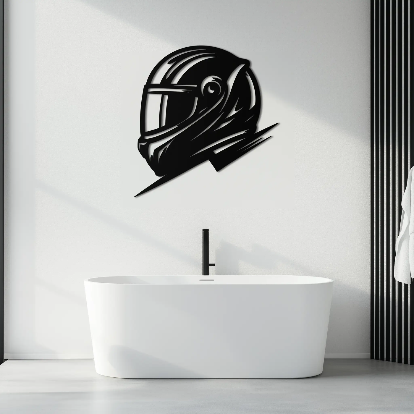 Racing Helmet Silhouette Metal Wall Art – Modern Motorsport Home Decor- KAF565 by Enova Art
