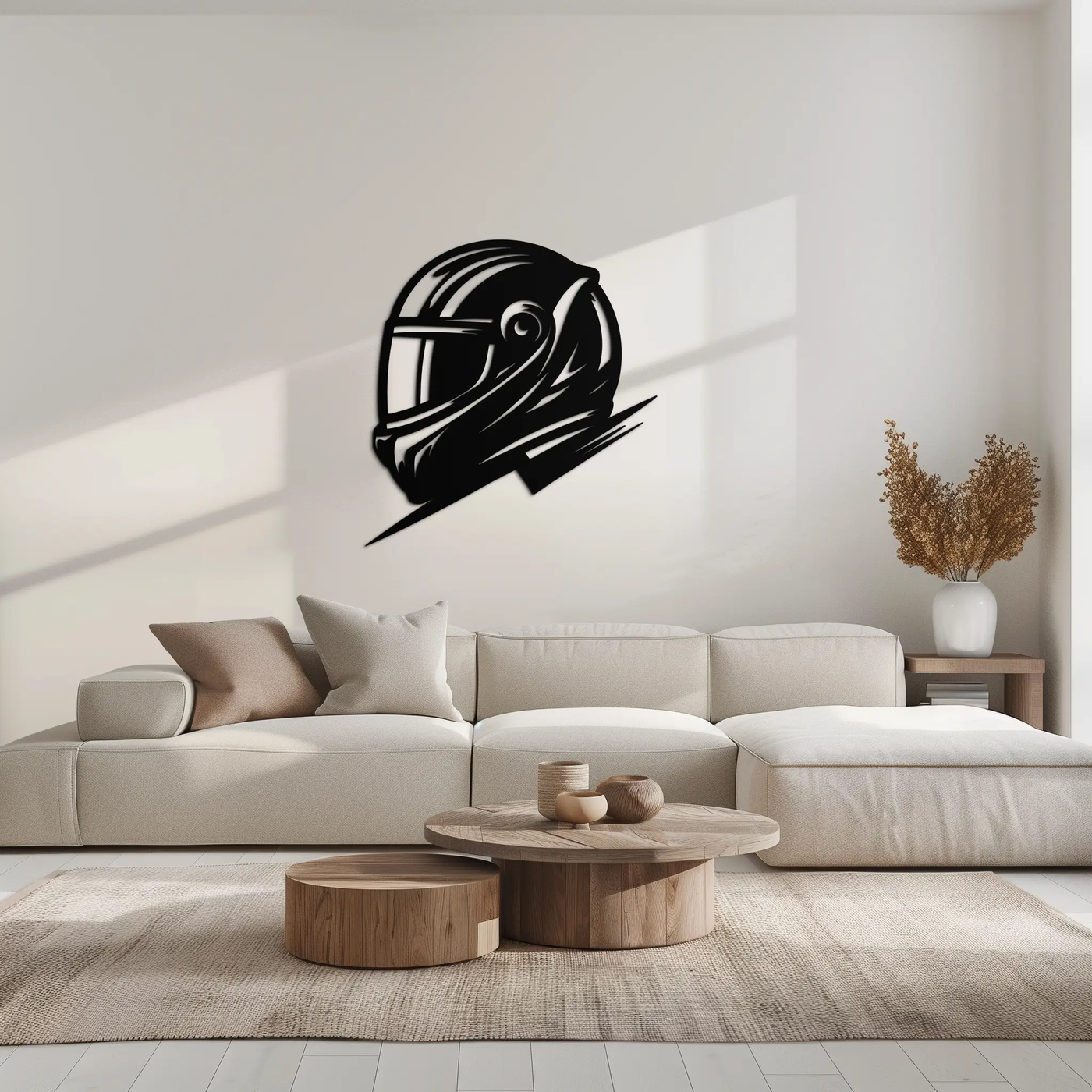 Racing Helmet Silhouette Metal Wall Art – Modern Motorsport Home Decor- KAF565 by Enova Art