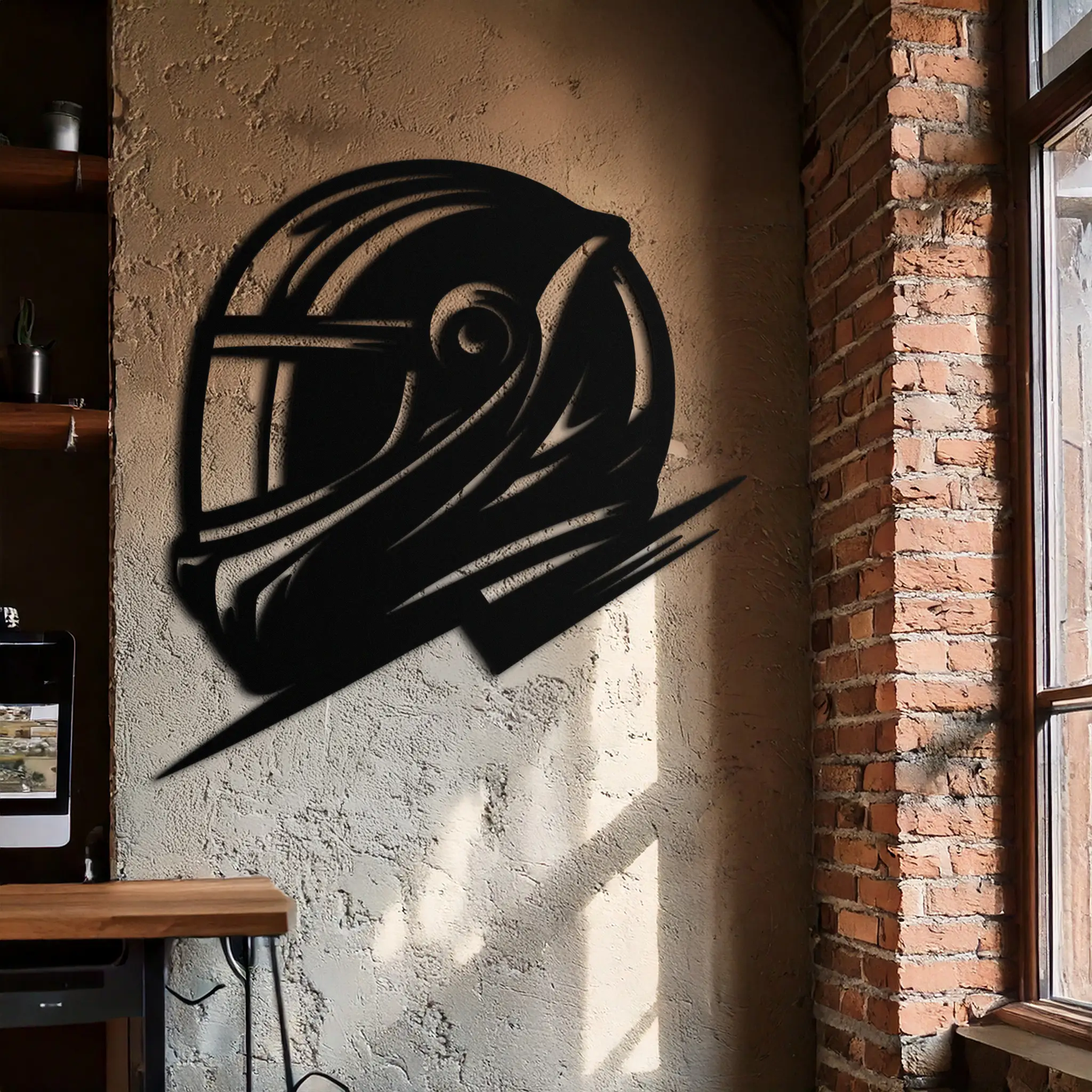 Racing Helmet Silhouette Metal Wall Art – Modern Motorsport Home Decor- KAF565 by Enova Art