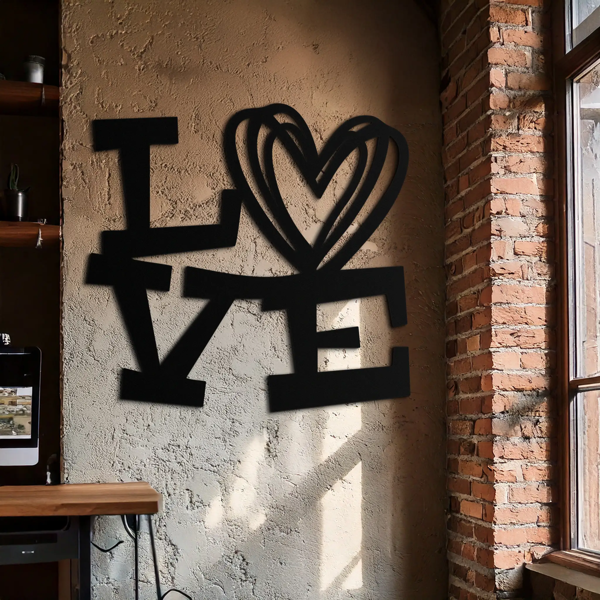 LOVE Heart Modern Metal Wall Art – Romantic Black Metal Wall Decor- KAF566 by Enova Art