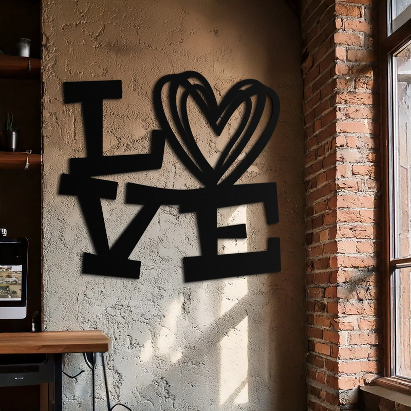 LOVE Heart Modern Metal Wall Art – Romantic Black Metal Wall Decor- KAF566 by Enova Art