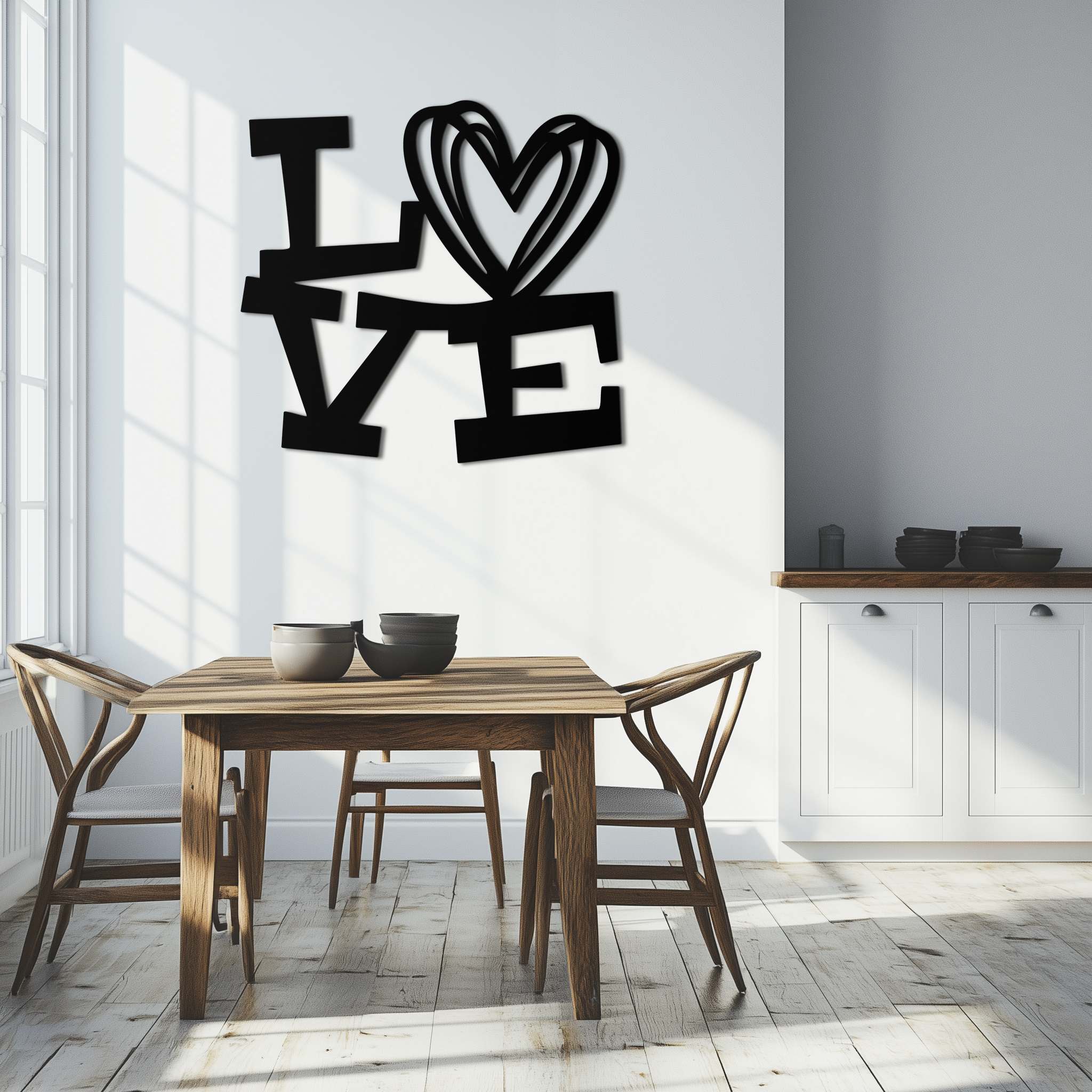 LOVE Heart Modern Metal Wall Art – Romantic Black Metal Wall Decor- KAF566 by Enova Art