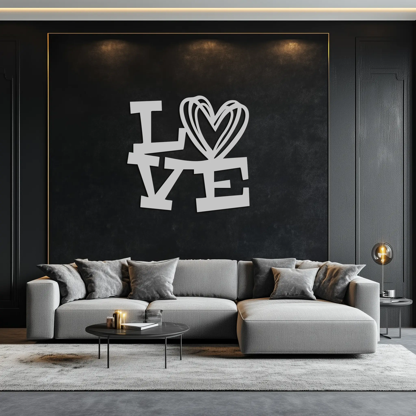 LOVE Heart Modern Metal Wall Art – Romantic Black Metal Wall Decor- KAF566 by Enova Art