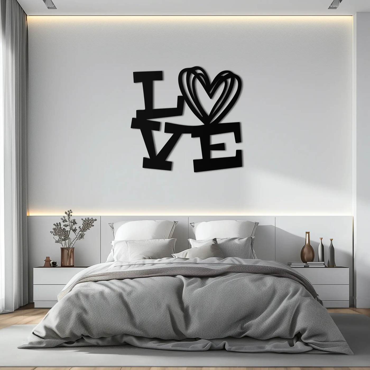 LOVE Heart Modern Metal Wall Art – Romantic Black Metal Wall Decor- KAF566 by Enova Art