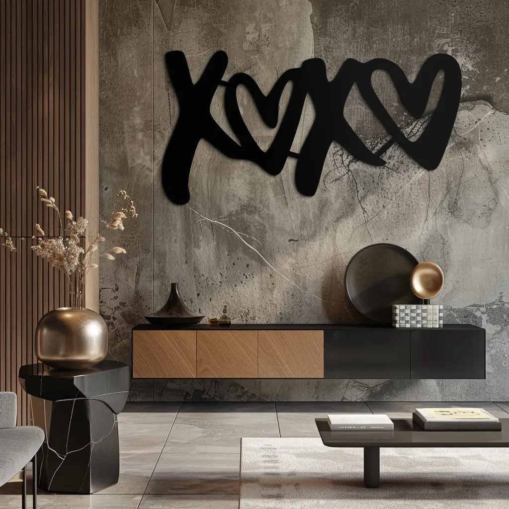 XOXO Love Hearts Metal Wall Art – Modern Romantic Black Home Decor- KAF567 by Enova Art