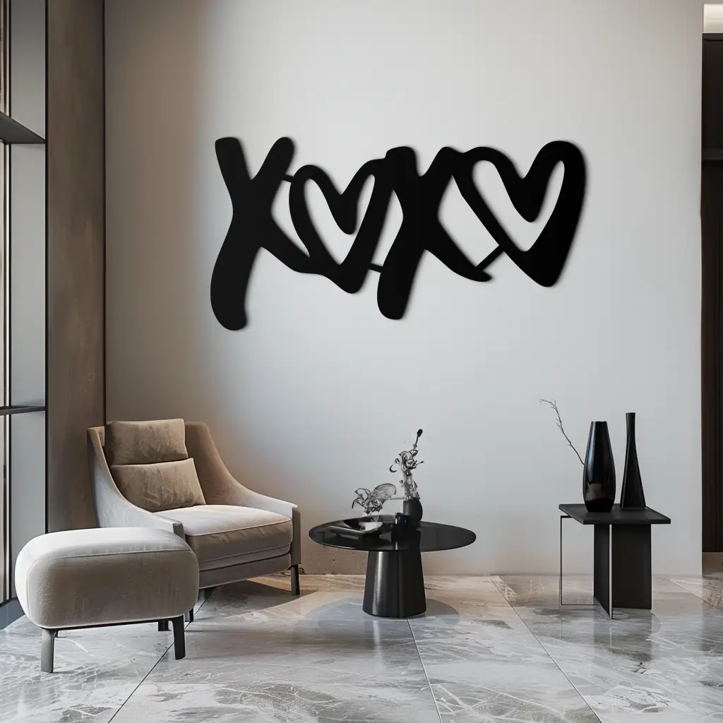 XOXO Love Hearts Metal Wall Art – Modern Romantic Black Home Decor- KAF567 by Enova Art