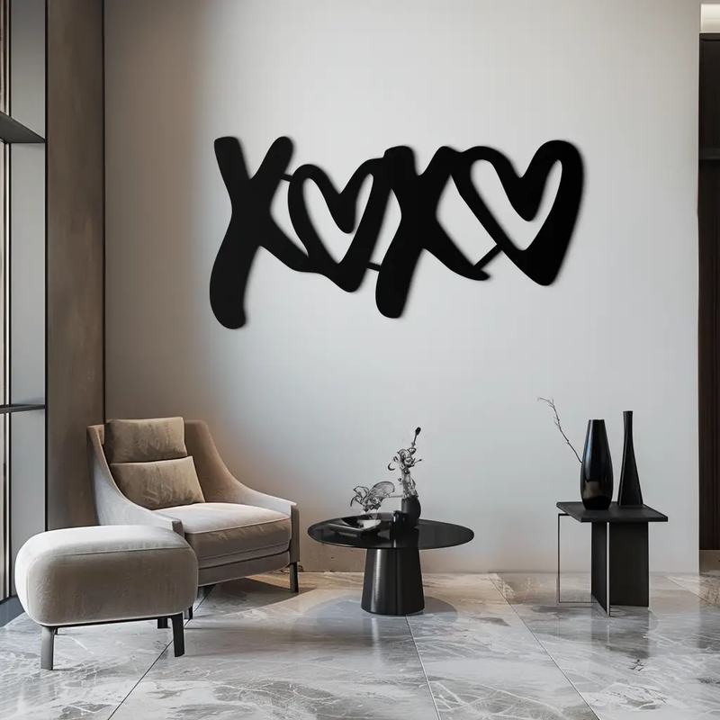 XOXO Love Hearts Metal Wall Art – Modern Romantic Black Home Decor- KAF567 by Enova Art