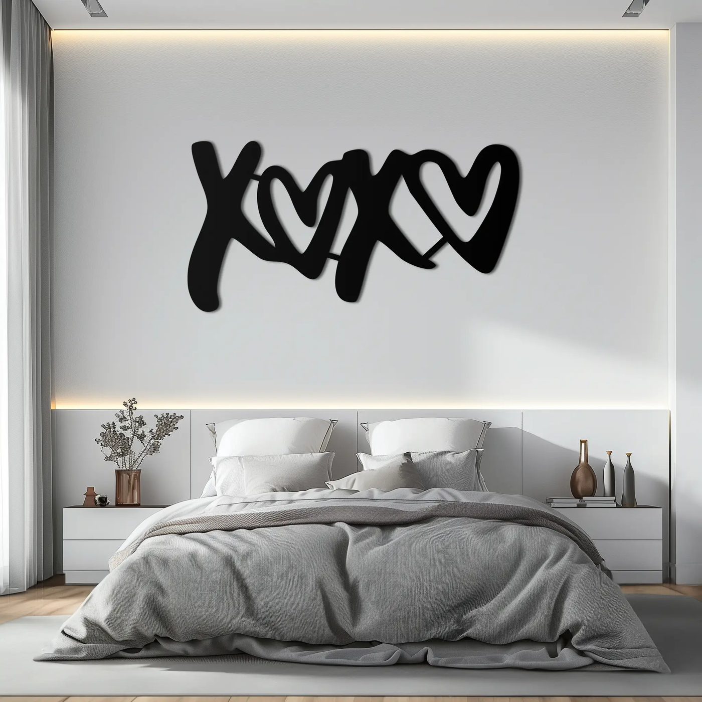 XOXO Love Hearts Metal Wall Art – Modern Romantic Black Home Decor- KAF567 by Enova Art