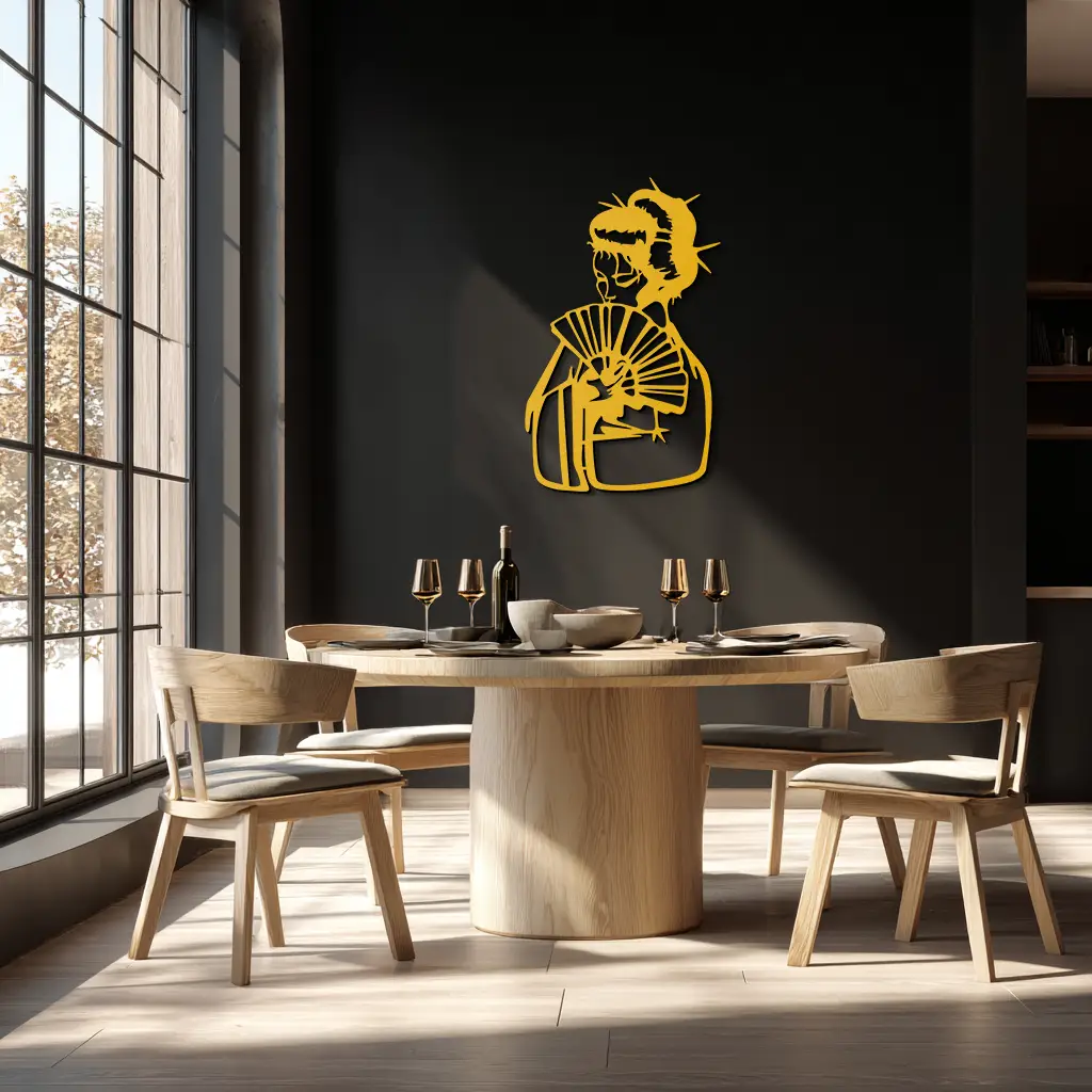Geisha Silhouette Metal Wall Art – Japanese Woman with Fan Modern Decor- KAF568 by Enova Art