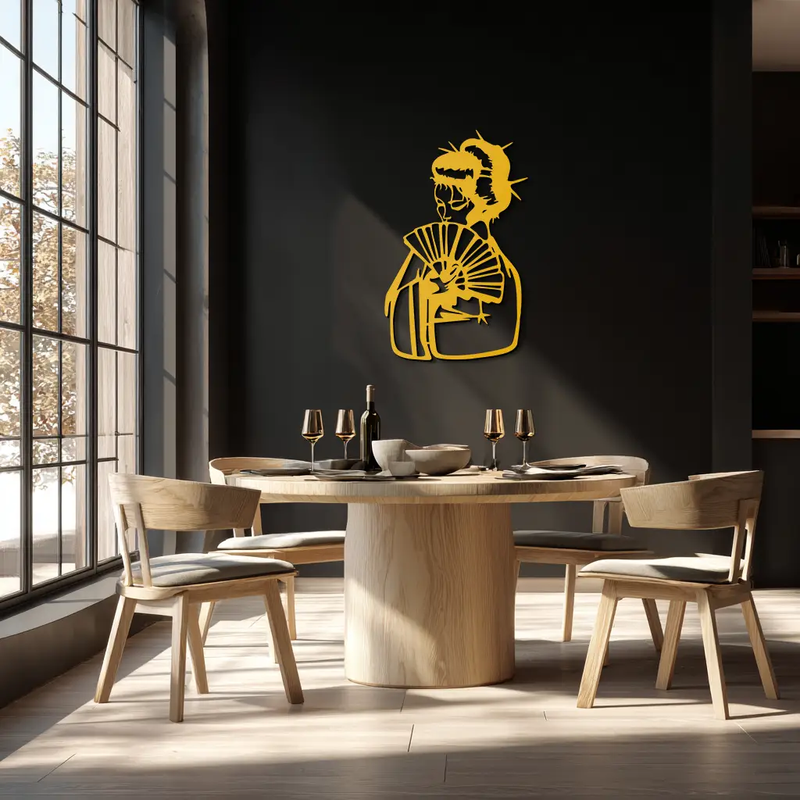 Geisha Silhouette Metal Wall Art – Japanese Woman with Fan Modern Decor- KAF568 by Enova Art