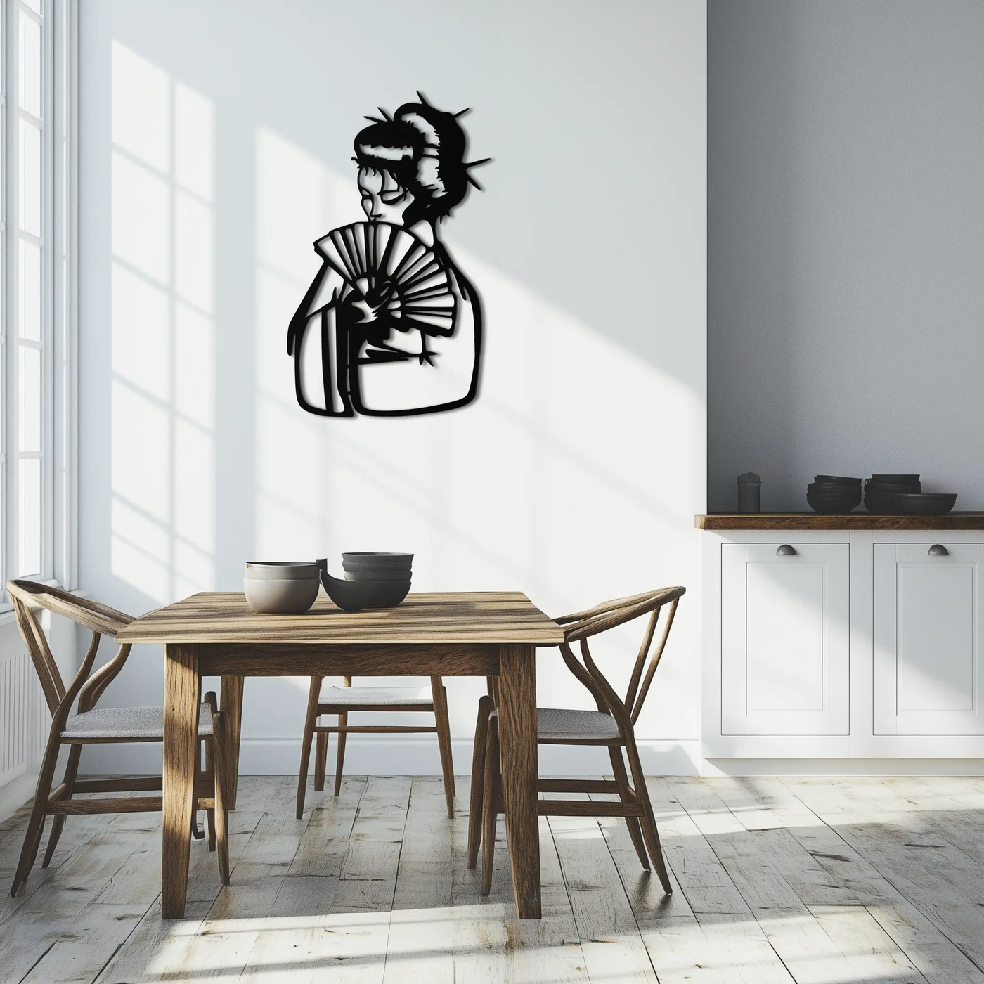 Geisha Silhouette Metal Wall Art – Japanese Woman with Fan Modern Decor- KAF568 by Enova Art