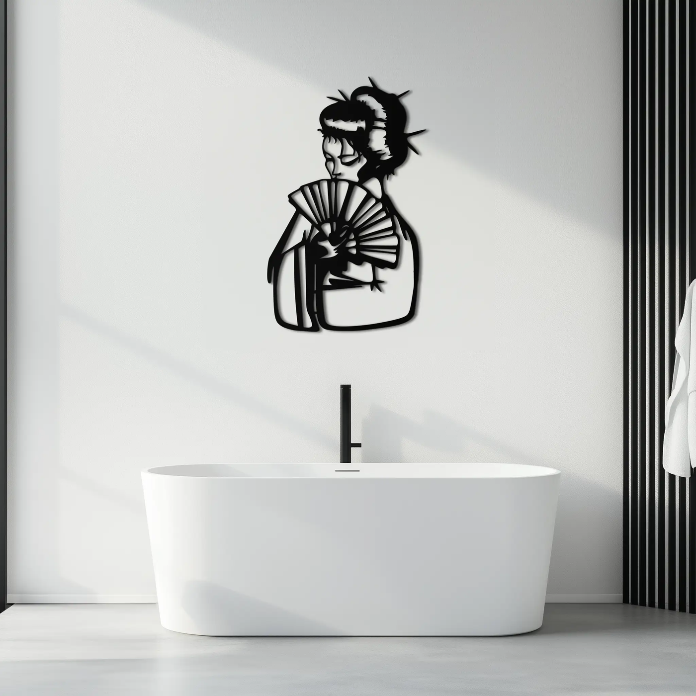 Geisha Silhouette Metal Wall Art – Japanese Woman with Fan Modern Decor- KAF568 by Enova Art