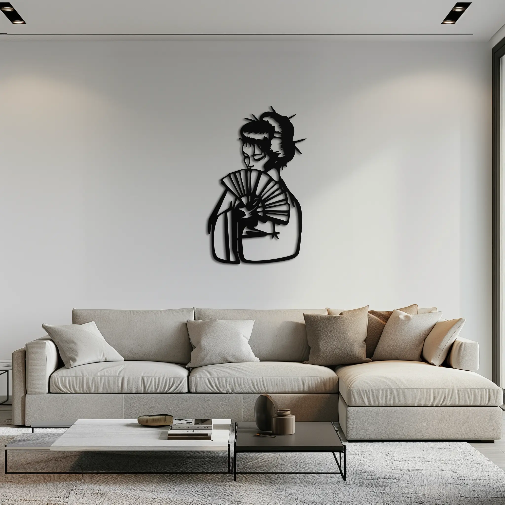Geisha Silhouette Metal Wall Art – Japanese Woman with Fan Modern Decor- KAF568 by Enova Art
