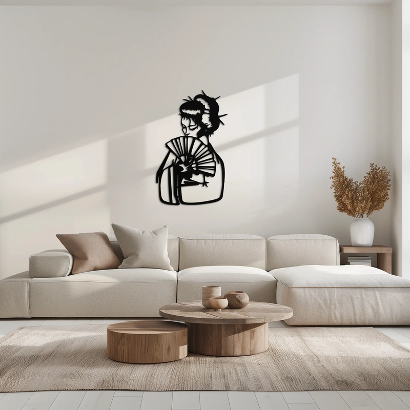 Geisha Silhouette Metal Wall Art – Japanese Woman with Fan Modern Decor- KAF568 by Enova Art