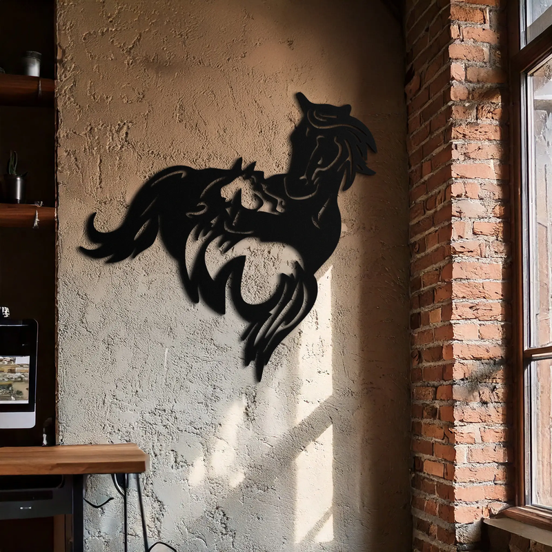 Abstract Wild Horses Metal Wall Art – Dynamic Horse Silhouette Decor- KAF569 by Enova Art