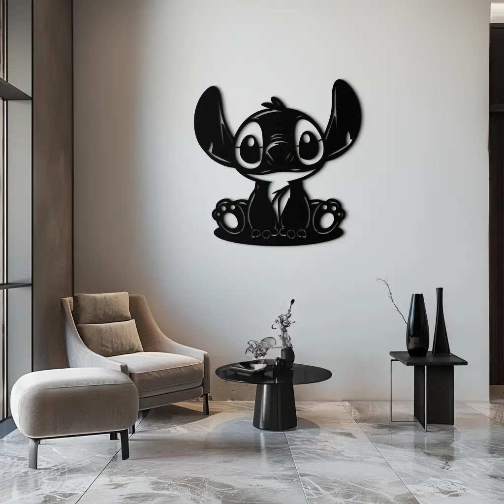 Cute Stitch Character Metal Wall Art - Adorable Cartoon Silhouette Decor- KAF572 by Enova Art