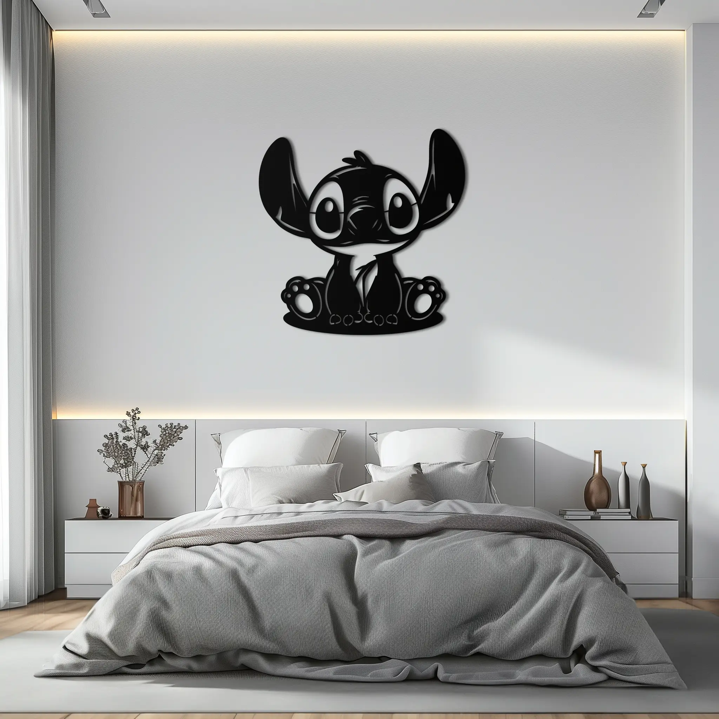 Cute Stitch Character Metal Wall Art - Adorable Cartoon Silhouette Decor- KAF572 by Enova Art