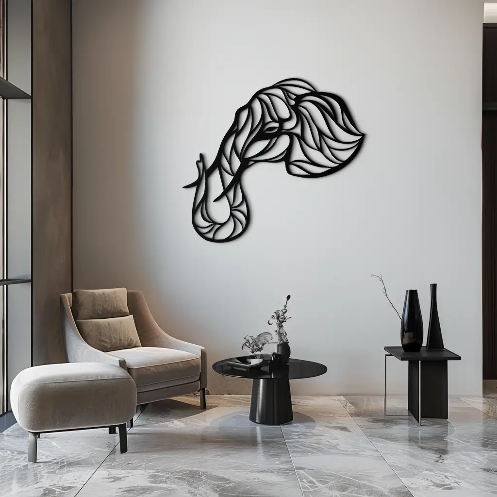 Geometric Elephant Head Metal Wall Art – Modern Animal Home Decor- KAF574 by Enova Art