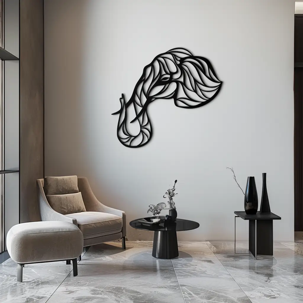 Geometric Elephant Head Metal Wall Art – Modern Animal Home Decor- KAF574