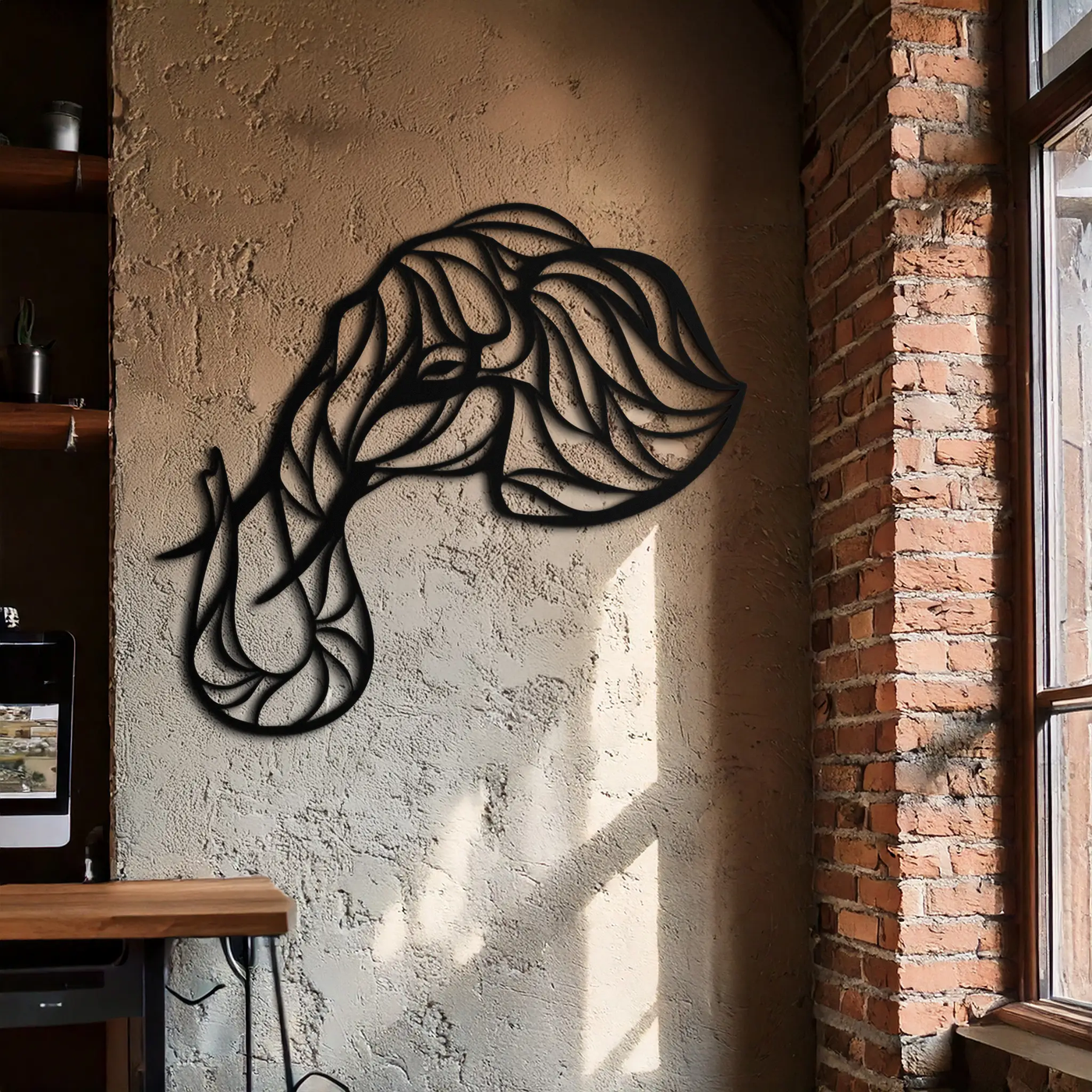 Geometric Elephant Head Metal Wall Art – Modern Animal Home Decor- KAF574 by Enova Art