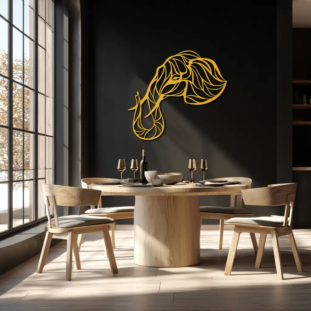 Geometric Elephant Head Metal Wall Art – Modern Animal Home Decor- KAF574 by Enova Art