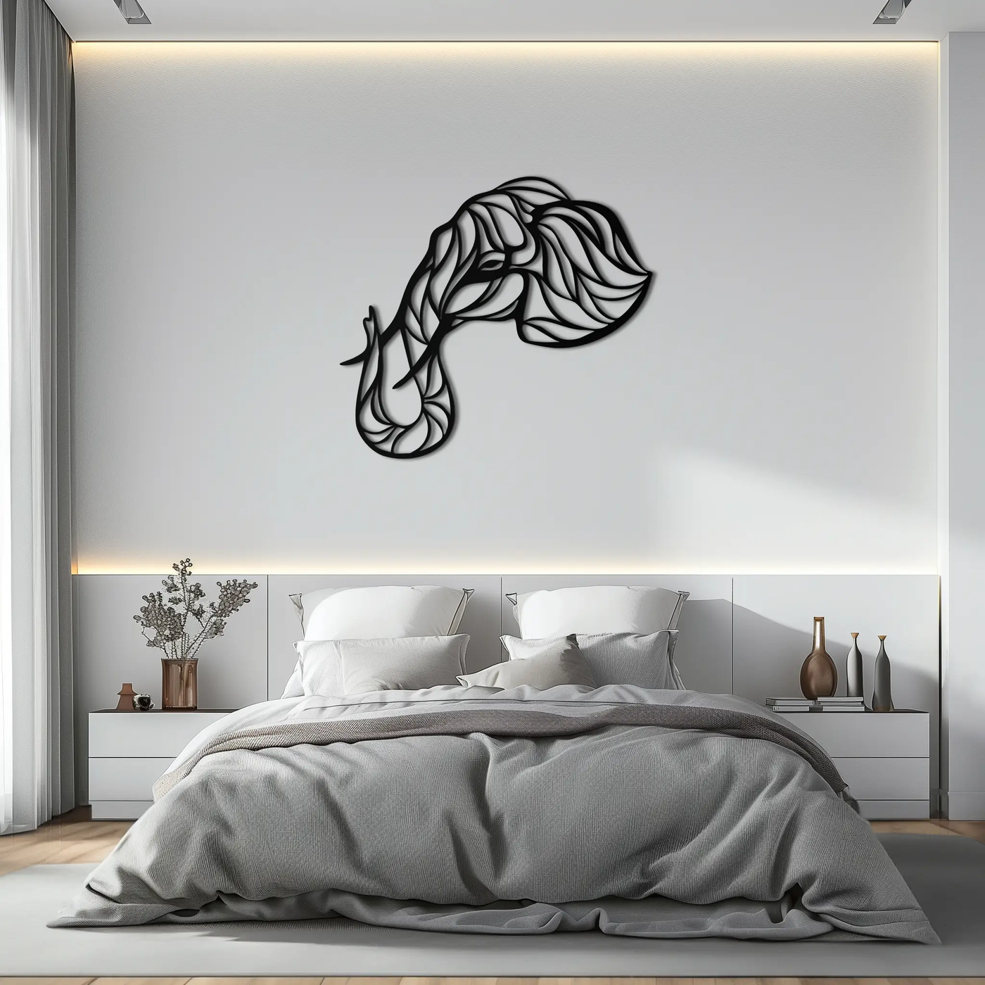 Geometric Elephant Head Metal Wall Art – Modern Animal Home Decor- KAF574 by Enova Art